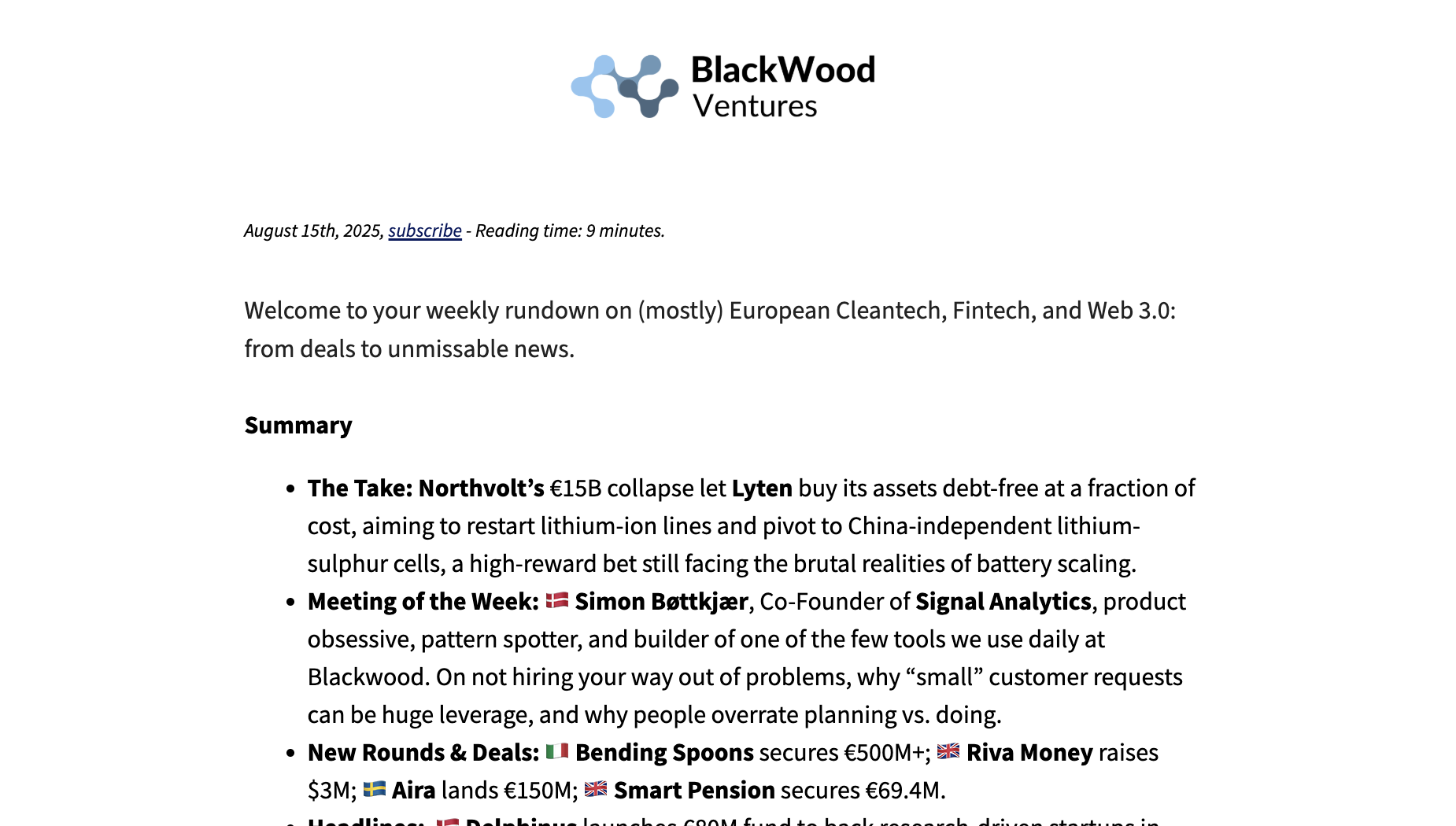 Week 33 - Industry Briefing